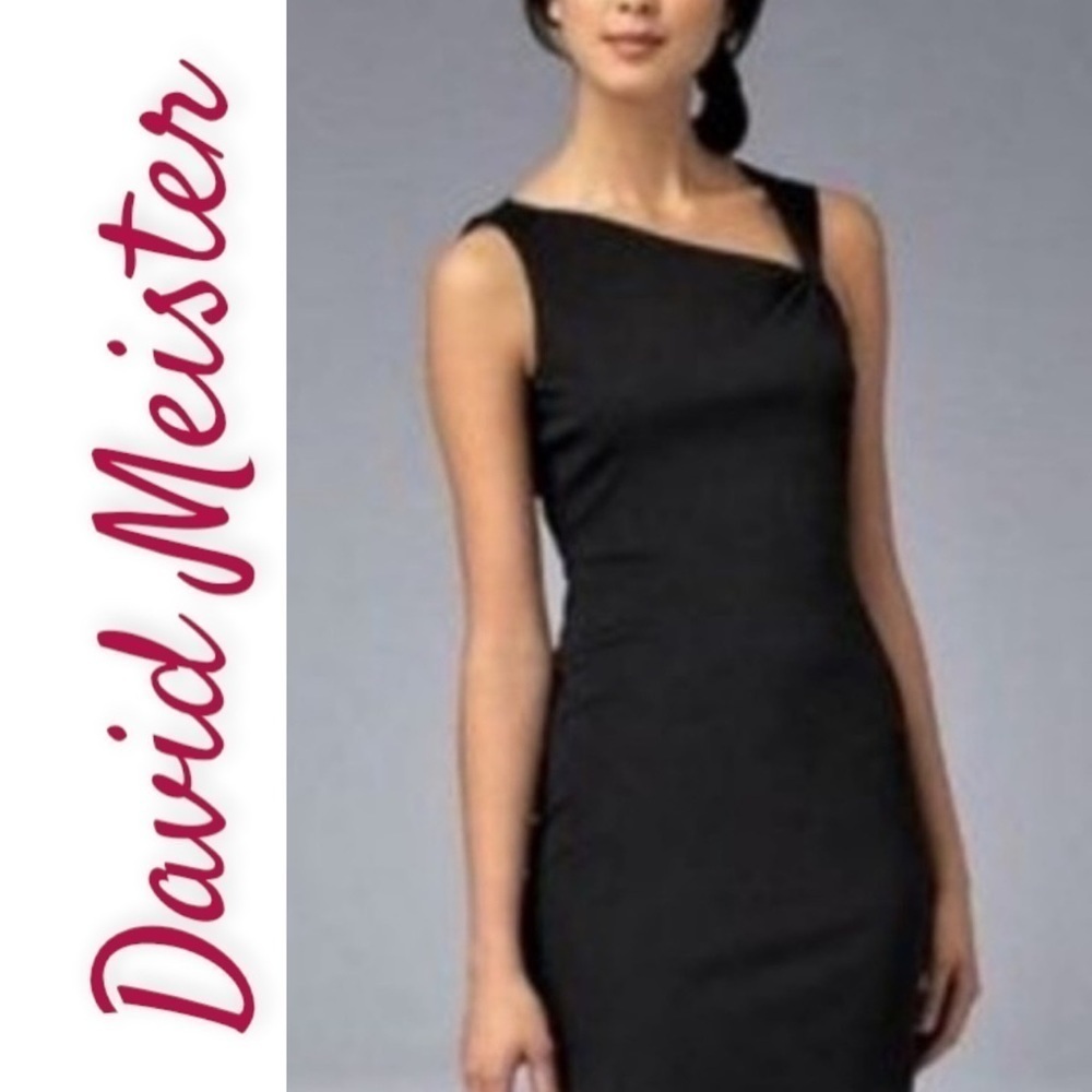 DAVID MEISTER ASYMMETRIC ELEGANT BLACK COCKTAIL DRESS, Size 4